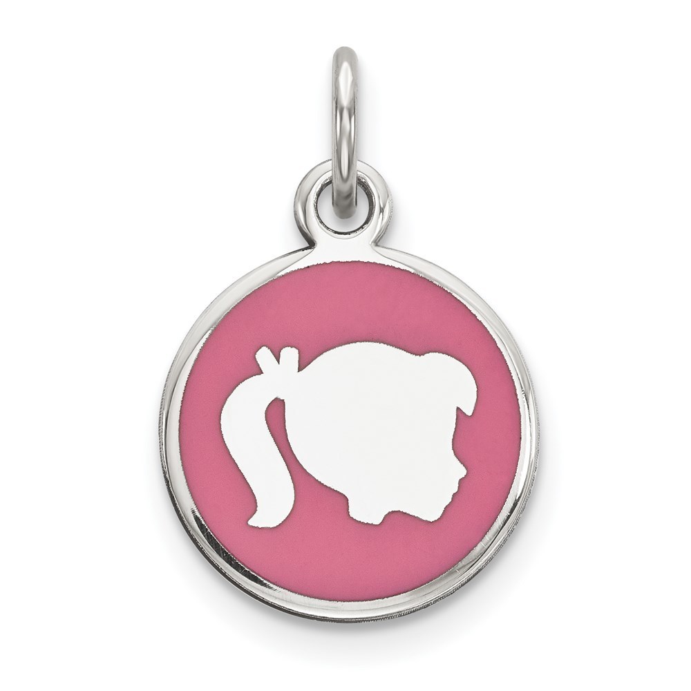 925 Sterling Silver Engraveable Pink Enamel Right Facing Girl Head Disc Charm 54$
